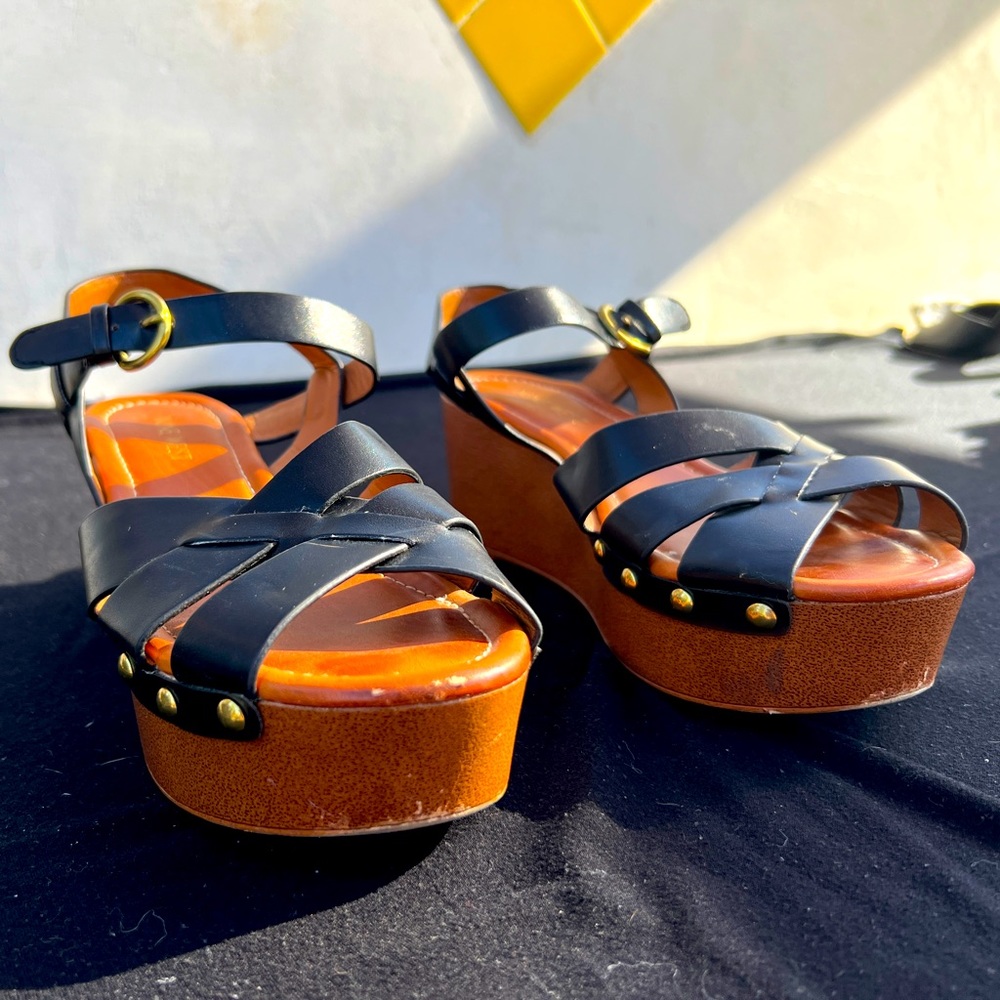 Black With Gold Detail Nine West Sandals